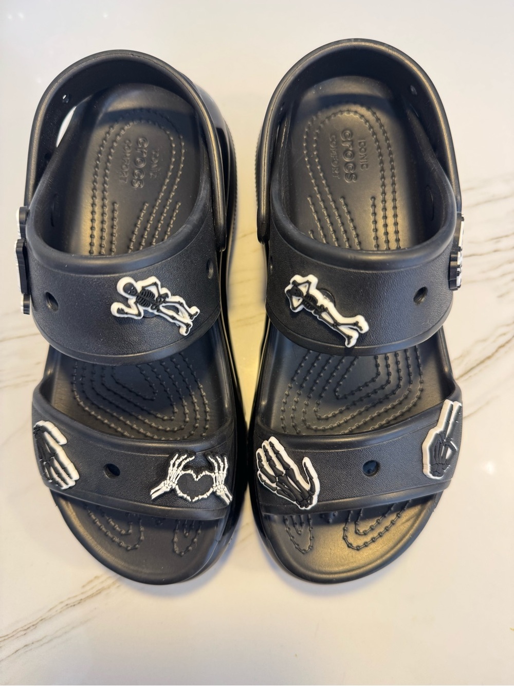 Crocs Mega Crush Sandal in Black with removable Gothic Skeleton Charms - Picture 4 of 5